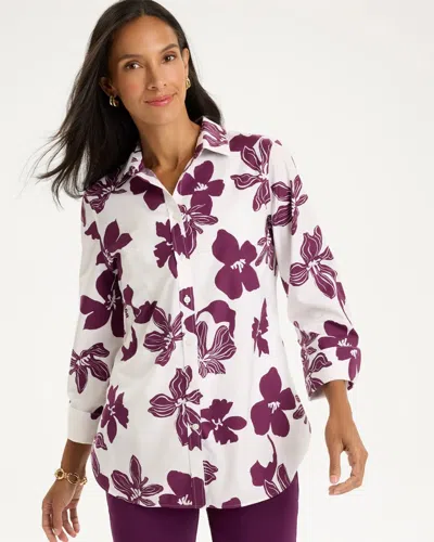 Chico's No Iron Stretch Pompeii Print Shirt In Elderberry Wine