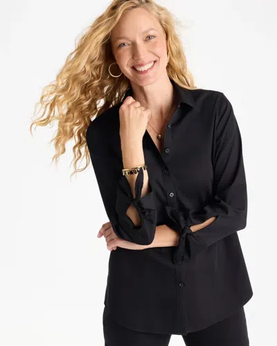 Chico's No Iron Stretch Poplin Tie-cuff Shirt In Black