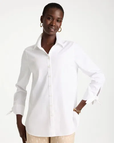 Chico's No Iron Stretch Poplin Tie-cuff Shirt In White In Optic White