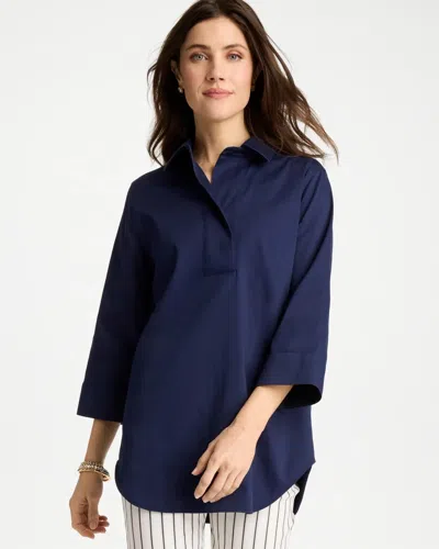 Chico's No Iron Stretch Popover Tunic In Blue