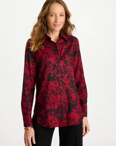 Chico's No Iron Stretch Printed Shirt In Enamel Red