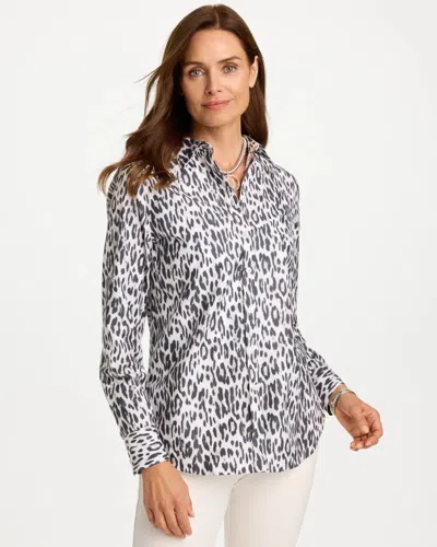 Chico's No Iron Stretch Printed Shirt In Gray Onyx