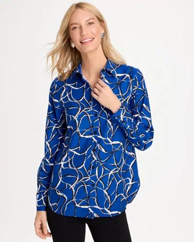 Chico's No Iron Stretch Printed Shirt In Planetary Blue