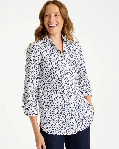 Chico's No Iron Stretch Printed Shirt In White In Blue