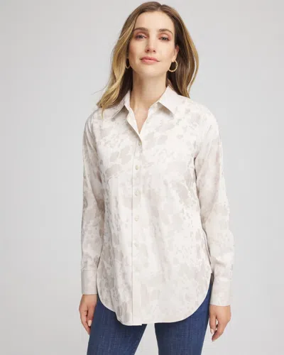 Chico's No Iron Stretch-sateen Jacquard Shirt In Taupe In Brown