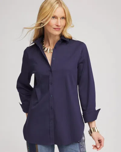 Chico's No Iron Stretch-sateen Shirt In Blue