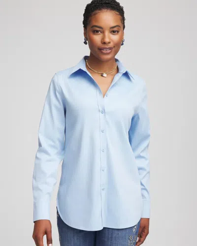 Chico's No Iron Stretch-sateen Shirt In Coastal Blue