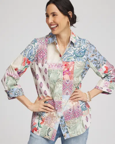 Chico's No Iron™ Floral Paisley Shirt In Crystal Springs Size Xl |