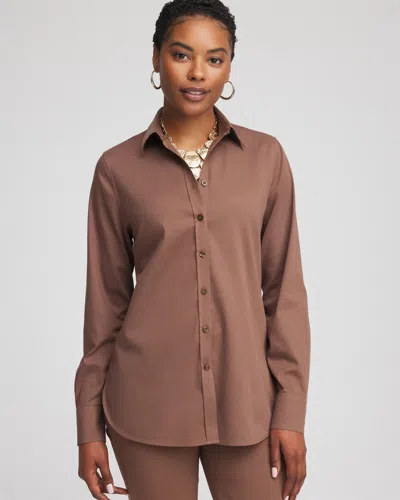 Chico's No Iron Stretch-sateen Shirt In Dried Mushroom