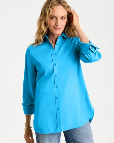 Chico's No Iron Stretch Shirt In Blue Tide