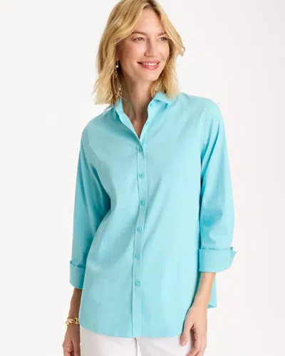 Chico's No Iron Stretch Shirt In Bondi Blue