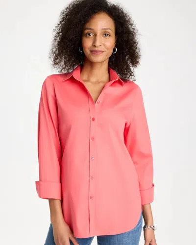 Chico's No Iron Stretch Shirt In Calypso Coral In Pink