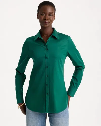 Chico's No Iron Stretch Shirt In Green Stone