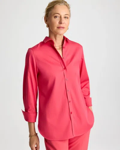 Chico's No Iron Stretch Shirt In Hot Honeysuckle In Red