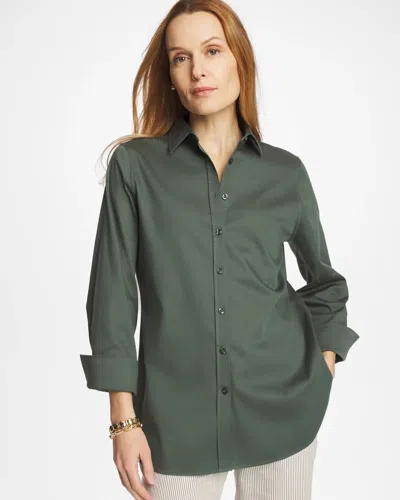 Chico's No Iron Stretch Shirt In Kelp Forest In Green