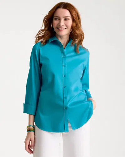 Chico's No Iron Stretch Shirt In Lagoon Blue