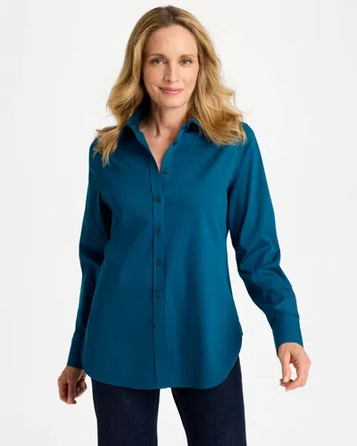 Chico's No Iron Stretch Shirt In Striking Teal In Blue