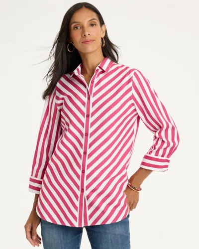 Chico's No Iron Stretch Slimming Striped Shirt In Raspberry In Pink