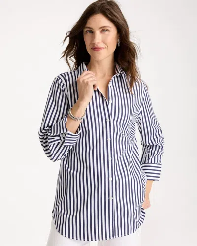 Chico's No Iron Stretch Striped Shirt In Blue