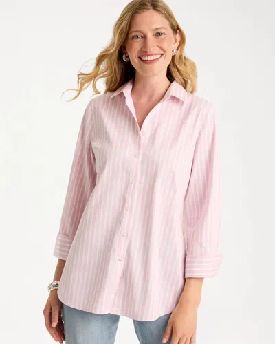 Chico's No Iron Stretch Striped Shirt In Blushed