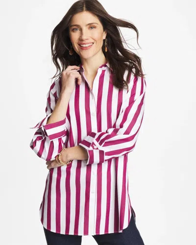 Chico's No Iron Stretch Striped Shirt In Gladiolus In Red