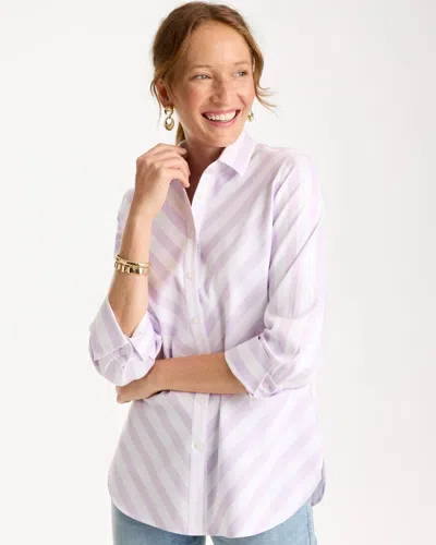 Chico's No Iron Stretch Striped Shirt In Orchid Mist In Pink
