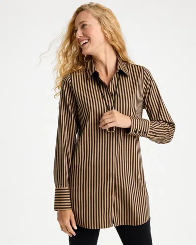 Chico's No Iron Stretch Striped Tunic In Black