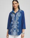 Chico's No Iron™ Paisley Buttonback Tunic Top In Seaport Size Xxl |  In Seaport