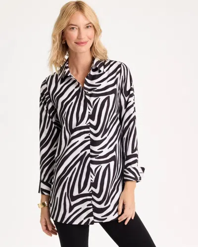 Chico's No Iron Stretch Zebra Animal Print Tunic In Black