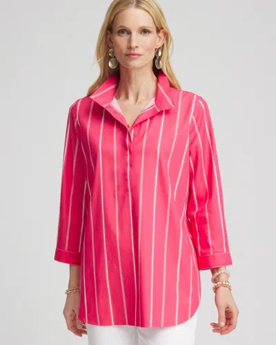 Chico's No Iron™ Stripe Buttonback Tunic Top In Dried Roses Size Large |