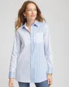 Chico's No Iron Stripe Mix Tunic In Tidal Blue