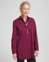 Chico's No Iron Stripe Tunic Top In Berry Compote Size Large |  In Berry Compote