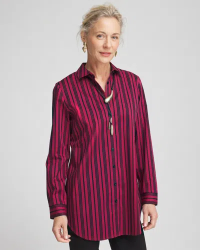 Chico's No Iron Stripe Tunic Top In Berry Compote Size Large |
