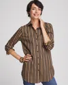 Chico's No Iron™ Stripe Tunic Top In Tan Size Large |  In Camel/black