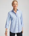 Chico's No Iron Striped Jacquard Sateen Shirt In Tidal Blue