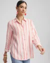 Chico's No Iron™ Striped Linen Shirt In Coral Blossom Size Xxl |  In Coral Blossom