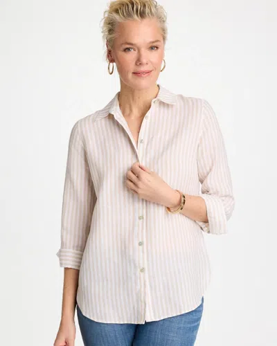 Chico's No Iron Striped Linen Shirt In Neutral In Pink