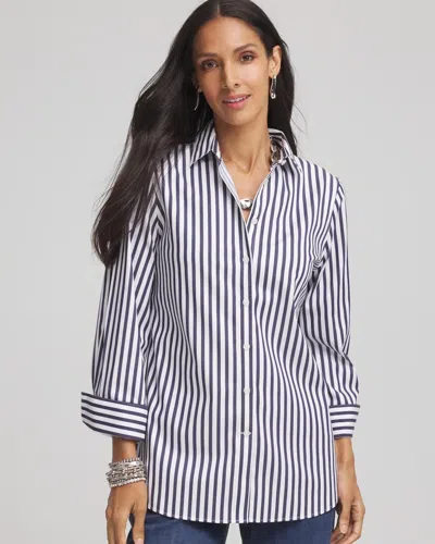 Chico's No Iron Striped Sateen Shirt In Blue