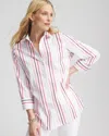 Chico's No Iron™ Striped Shirt In Dried Roses Size Large |  In Dried Roses