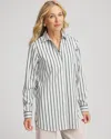 Chico's No Iron Striped Shirt In Sage Meadow