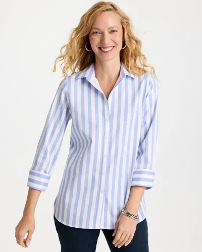 Chico's No Iron Striped Stretch Shirt In Blue Orchid