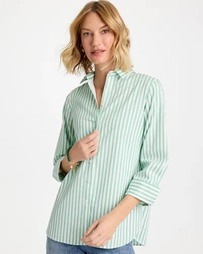 Chico's No Iron Striped Stretch Shirt In Peppermint Green