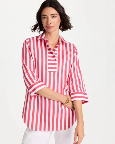 Chico's No Iron Striped Stretch Tunic In Hot Honeysuckle In Red