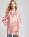 Chico's No Iron Summer Striped Shirt In Orange In Orange