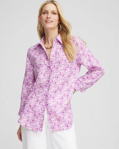 Chico's No Iron™ Tile Print Linen Shirt In Lavender Skies Size Xs |