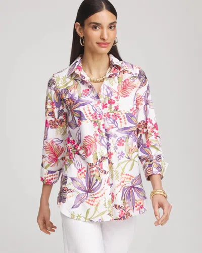 Chico's No Iron Tropical Floral Stretch Shirt In Purple