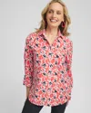 Chico's No Iron™ Warm Floral Shirt In Coral Zinnia Size Large |  In Coral Zinnia