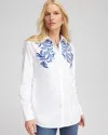 Chico's No Iron™ Wildflower Embroidered Shirt In White Size Small |  In Optic White