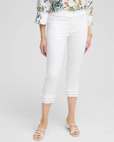 Chico's No Stain 21" Triple Fray Pull-on Capris In Alabaster Size 8 |  In White