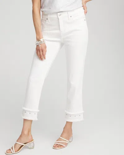 Chico's No Stain Embellished Girlfriend Cropped Jeans In White Size 20/22 |